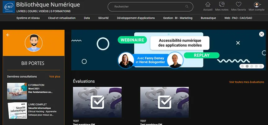 Capture d'écran du Portail utilisateur
